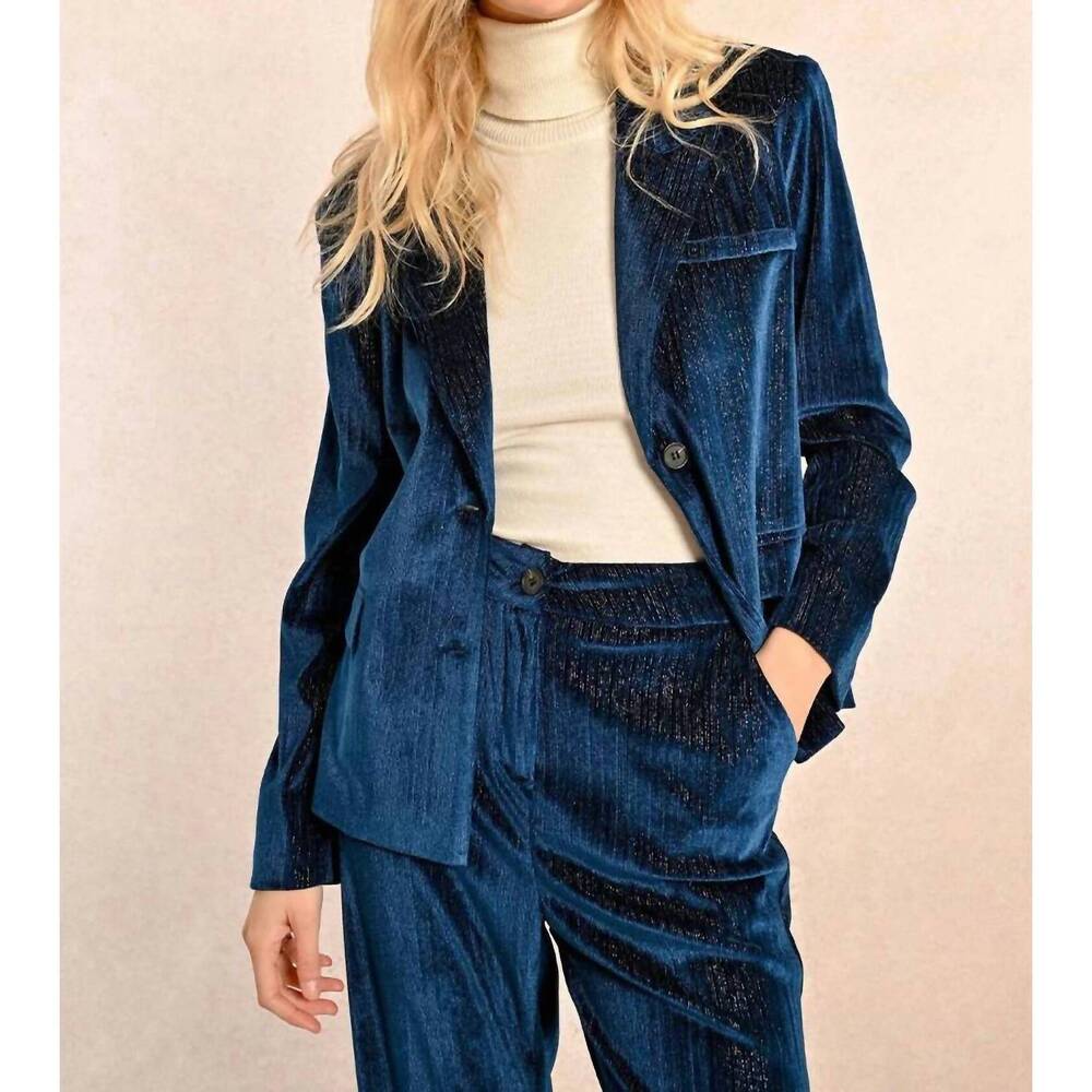 NEW MOLLY BRACKEN velvet suit jacket blazer in duck blue